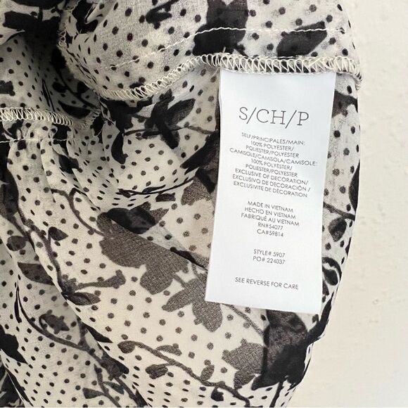 CAbi Everything Top Ruffle Hem Sheer Floral Bouquet Polka Dot Blouse Size Small - Picture 7 of 7